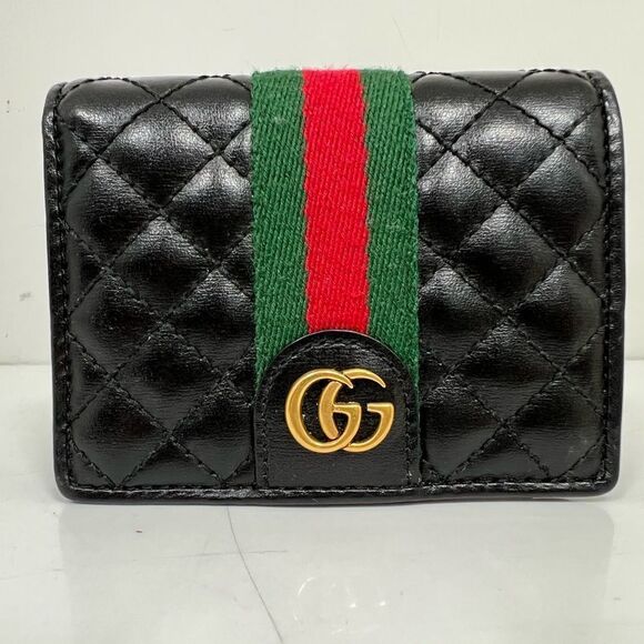Gucci Handbags - GUCCI GG Marmont Bifold Wallet quilted sherry line black leather without box